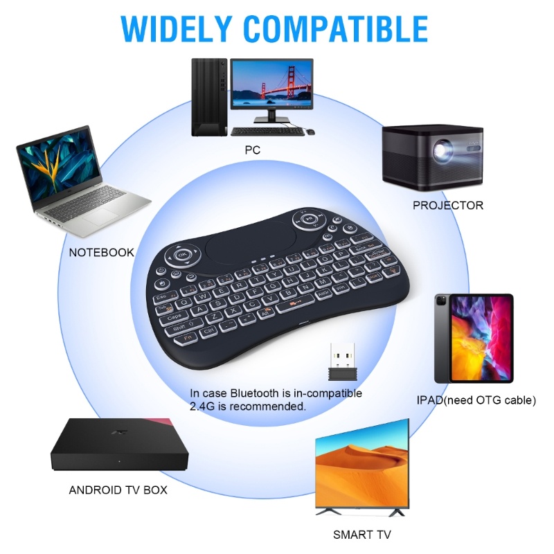 Bàn PhíM Mini zzz T2 PRO + BT4 0 Dual-M Cho TV Box Smart-TV PC Pad 7 LED