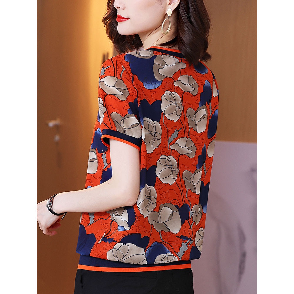 Áo Thun Ngắn Tay Cổ Tròn Dáng Rộng Thời Trang Mùa Hè Dành Cho Phụ Nữ Trung Niên