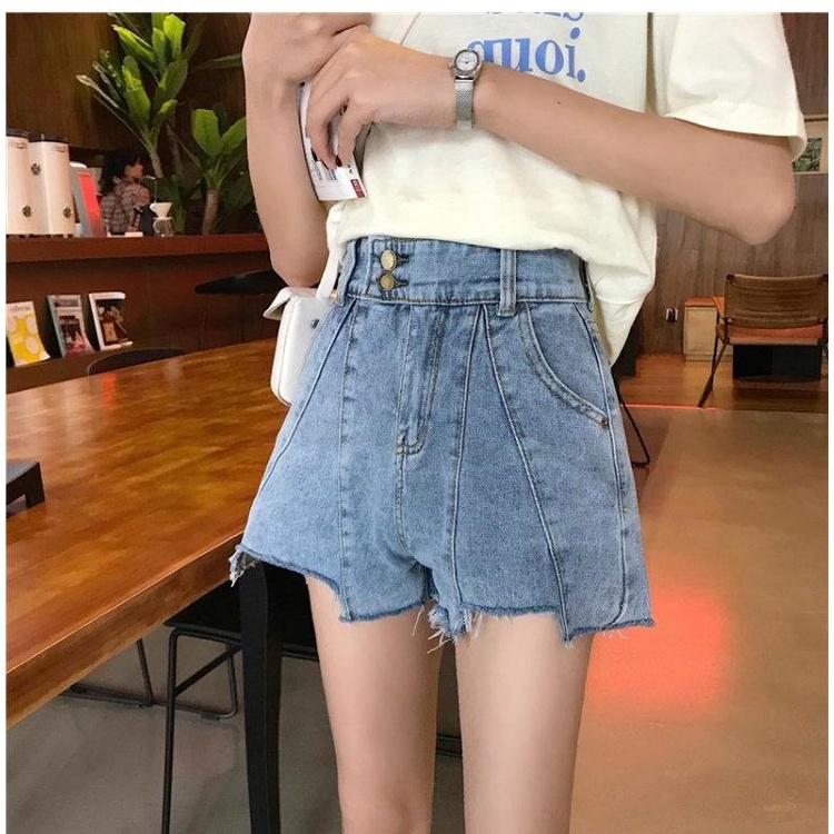 Quần Short Denim Lưng Cao Ống Rộng Phong Cách Hàn Quốc Thời Trang Mùa Hè Cho Nữ