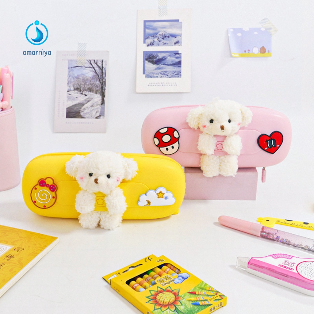 (Shop Amart) Túi Đựng Bút Bằng Silicone Hình Con Gấu