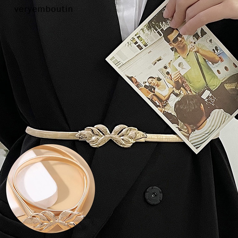 Thắt Lưng Co Giãn Màu Vàng Đồng Phối Chuỗi Xích Trang Trí Đầm Thời Trang Cho Nữ