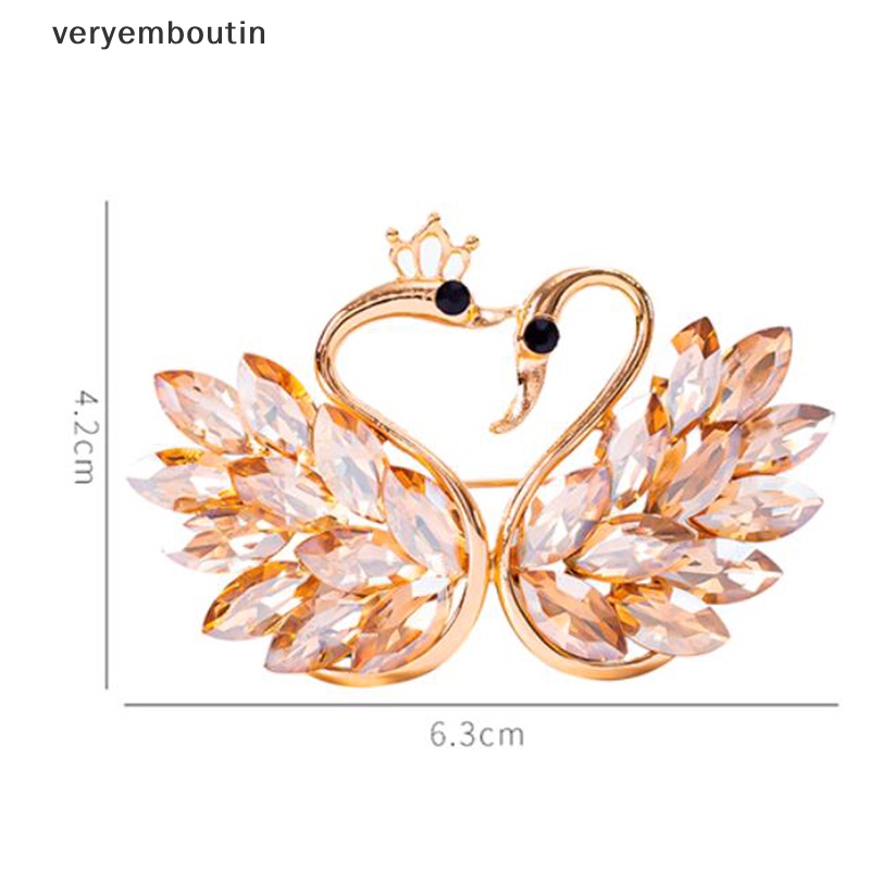 Ghim Cài Áo Hai Lớp Hình Thiên Nga Đính Đá Pha Lê Thời Trang Cho Nữ