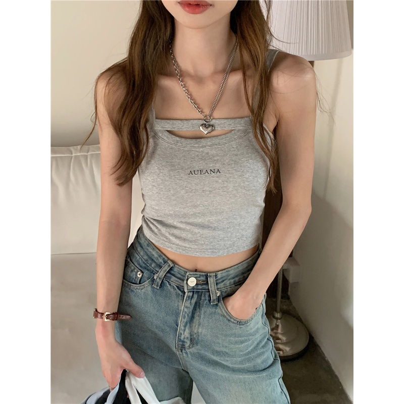 Áo Tank Top Hai Dây Dáng Ôm In Chữ Phong Cách Hàn Quốc Thời Trang Mùa Hè Cho Bạn
