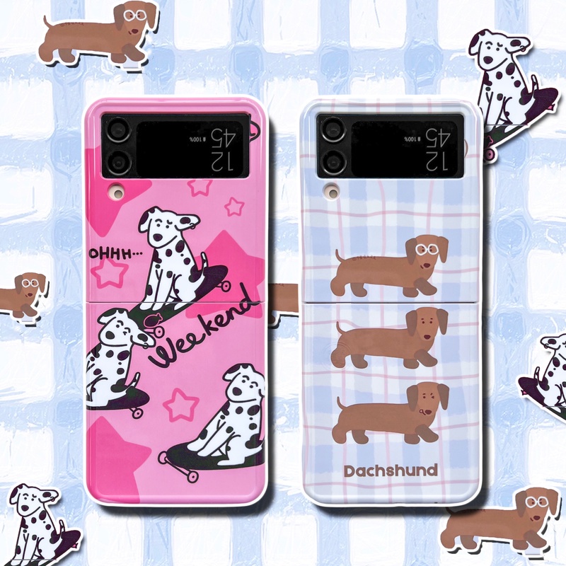 Ốp Điện Thoại IMD Cứng Chống Sốc Chống Rơi In Hình Cún Xúc Xích Cho Samsung Galaxy Z Flip 4 3 5G