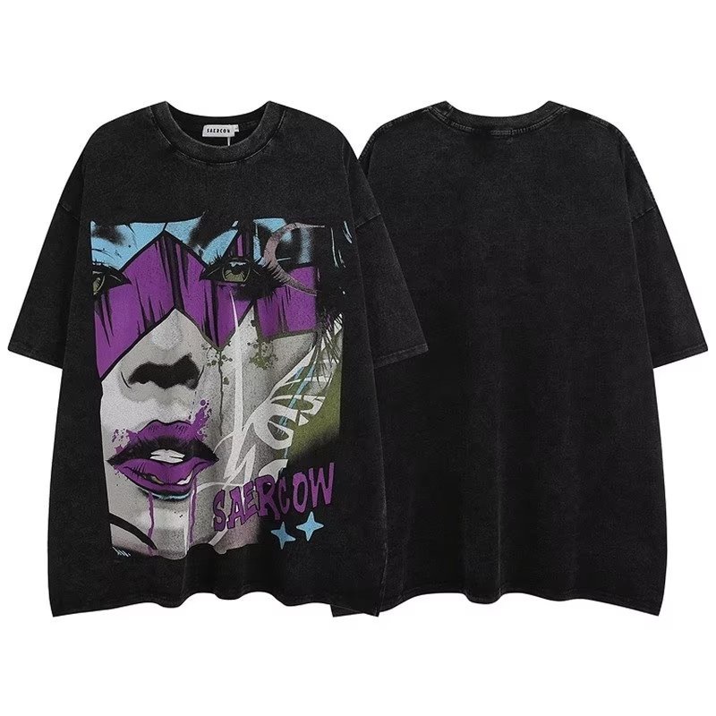 Áo Thun Nam Ngắn Tay Dáng Rộng In Hình Chân Dung Độc Đáo