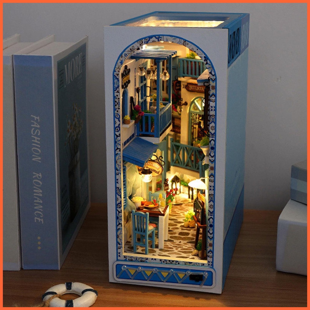 Mô Hình Nhà Búp Bê Mini 3D DIY Có Đèn LED Màu Xanh Dương Dùng Để Trang Trí Nhà Búp Bê