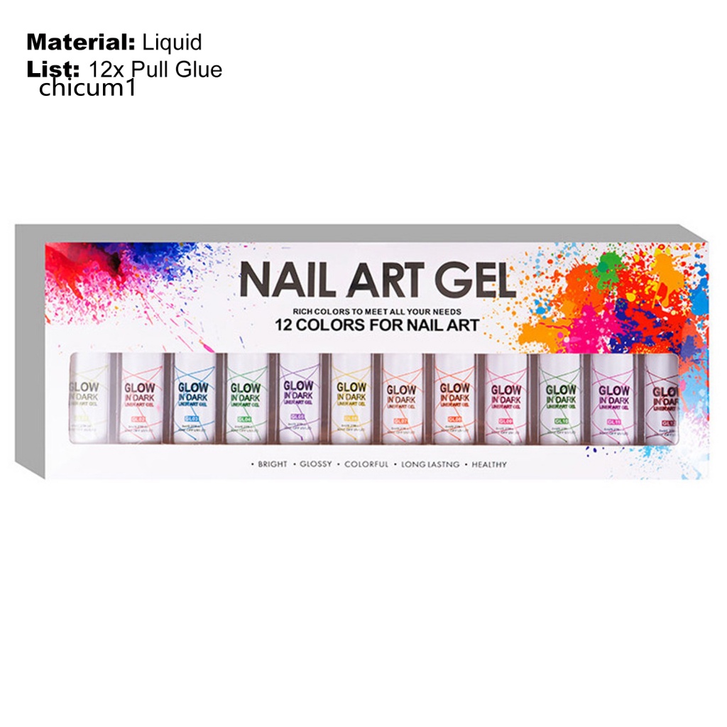 Set 12 Lọ Gel Sơn Móng Tay Dạ Quang Lâu Trôi