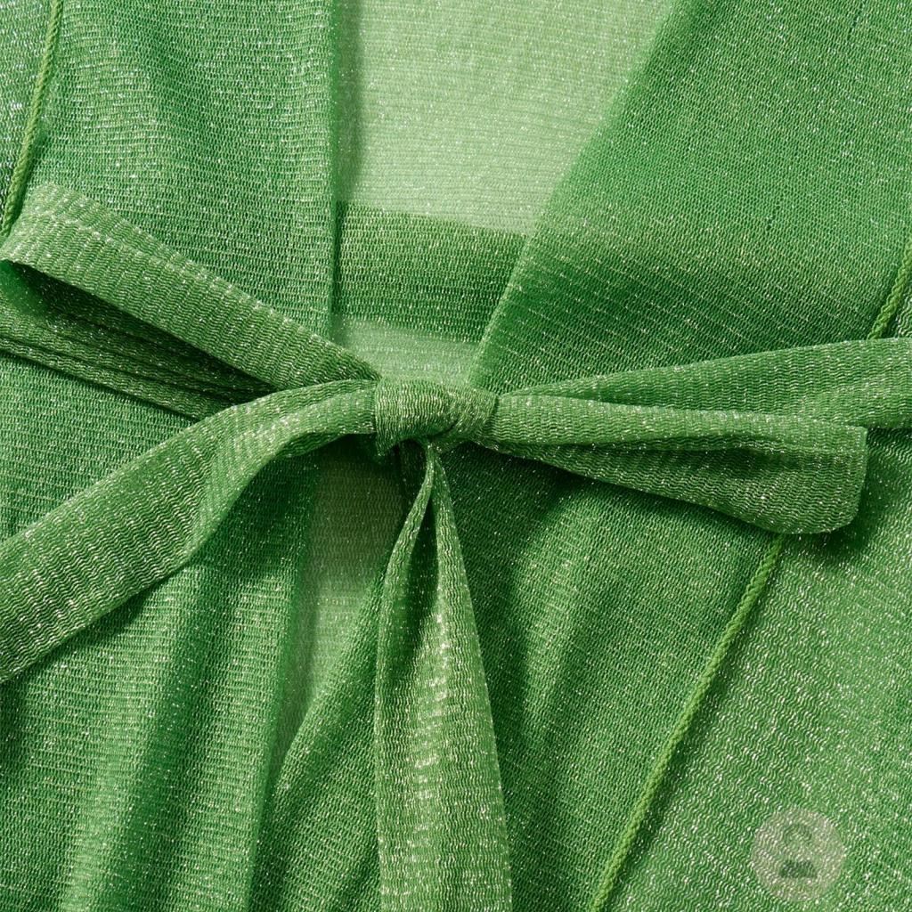 Áo Kiểu Nữ Tay Dài Cổ Chữ V Màu Xanh Lá Thời Trang Mùa Hè