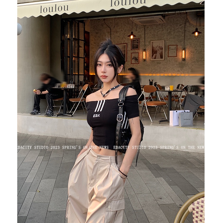 COZOK Áo Thun Tay Ngắn Dáng Ôm In Chữ Thời Trang Quyến Rũ Cho Nữ