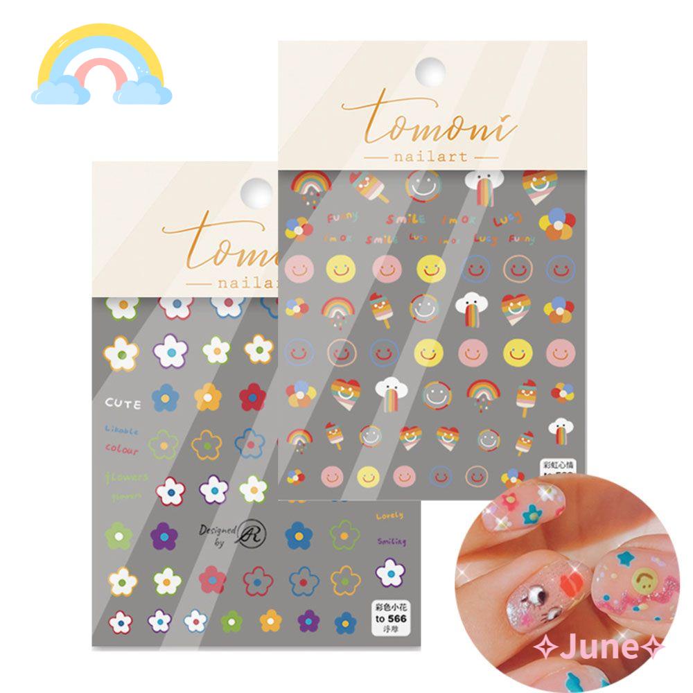 [Hàng mới về] Miếng dán móng 5D 2021 thời trang mùa hè tự dính DIY in hình mặt cười trái cây bông hoa chữ cái