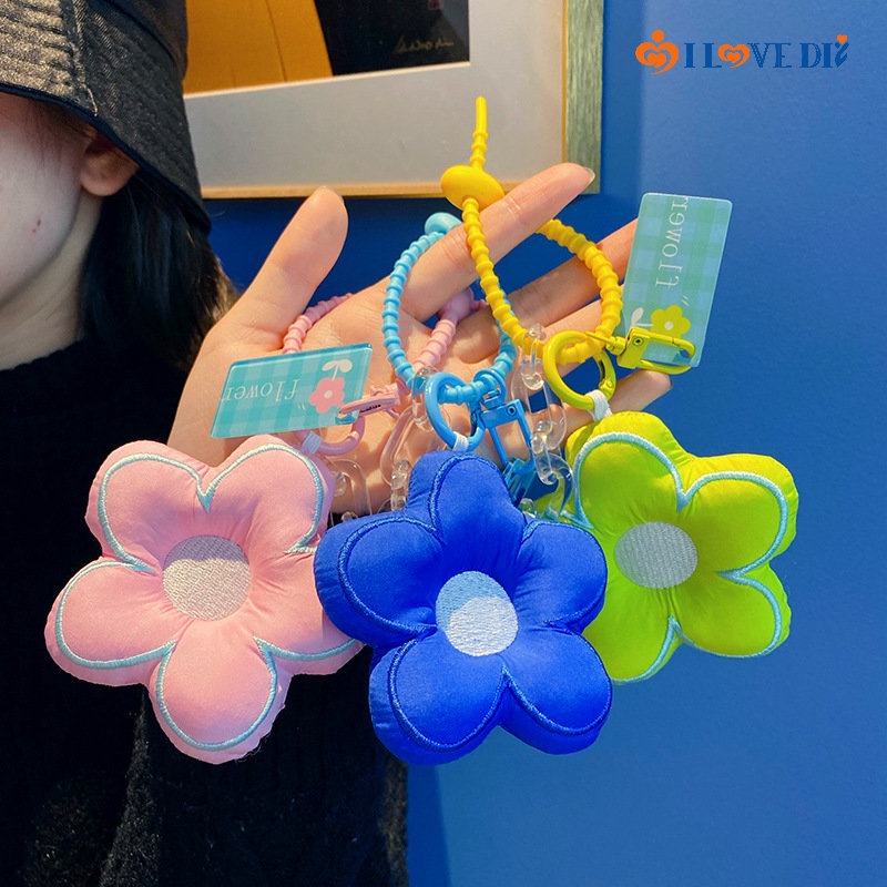 Móc Khóa Xe Hơi / Ba Lô Vải Thêu Hoa 3D 3 Màu Sắc Xinh Xắn