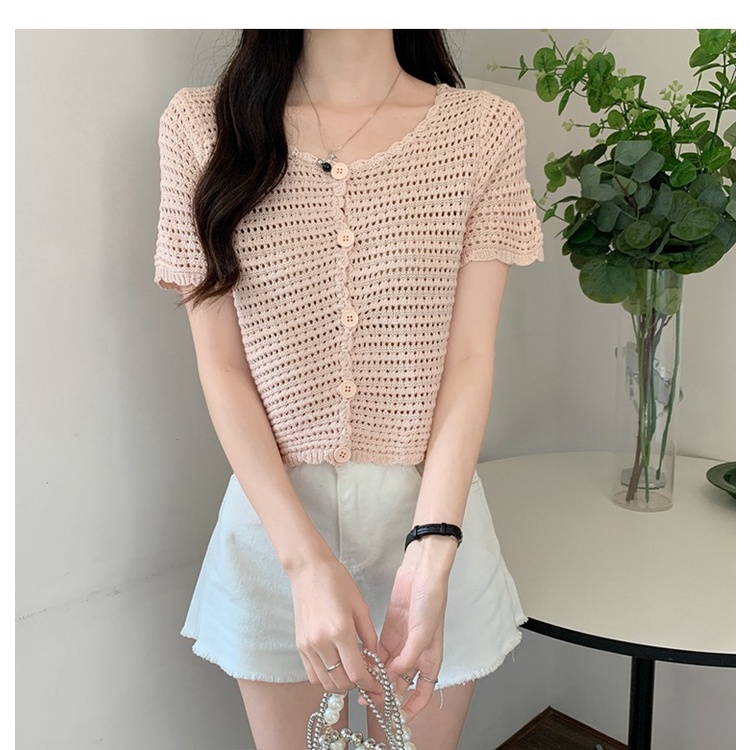 SUXI Áo Dệt Kim Mỏng Tay Ngắn Màu Trơn Thời Trang Xuân Hè Dành Cho Nữ