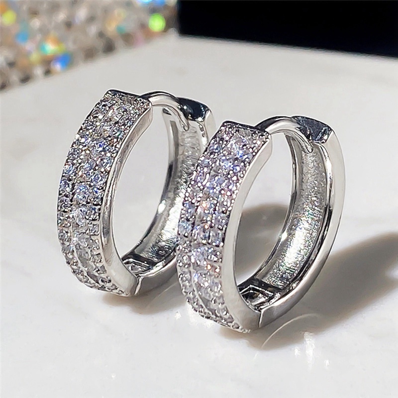 Bông Tai Mạ Bạc Dạng Vòng Đính Đá Zircon Thời Trang Cho Nữ