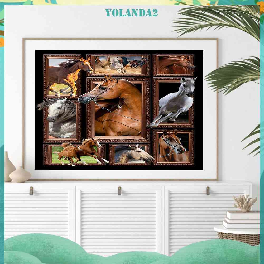 Tranh Đính Đá Kim Cương Toàn Bộ 5D DIY Hình Vẽ Ngựa / Mèo