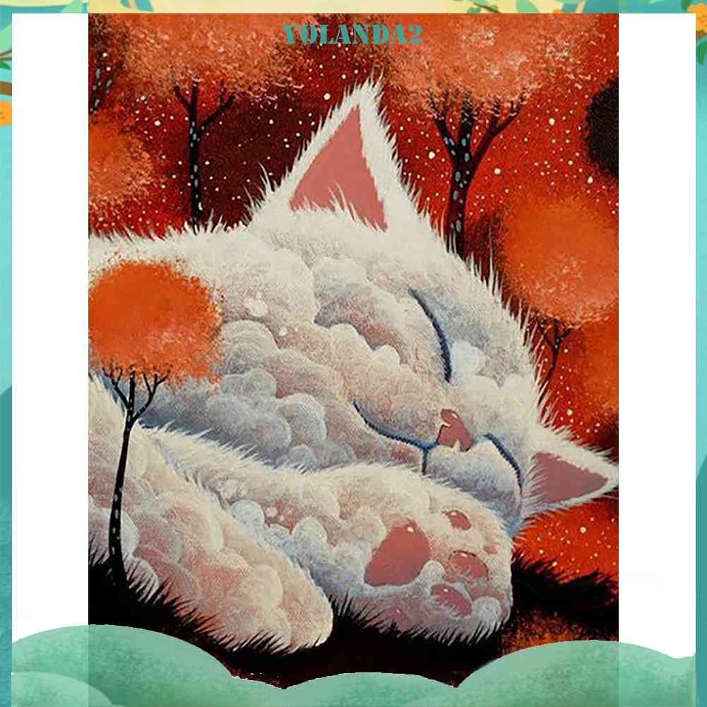 Tranh Đính Đá Kim Cương Toàn Bộ 5D DIY Hình Vẽ Mèo Trang Trí Nhà Cửa