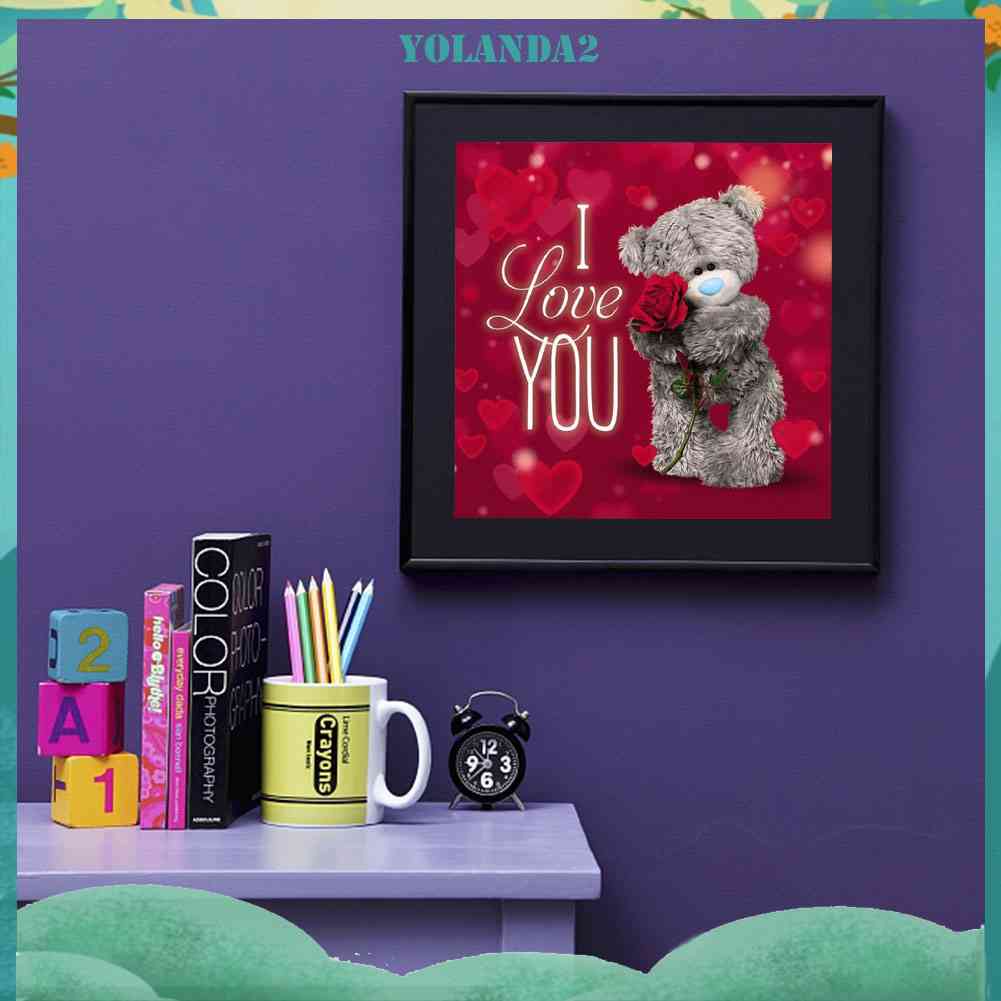 Tranh Đính Đá Kim Cương Toàn Bộ 5D DIY Hình Vẽ Gấu Hoa Hồng