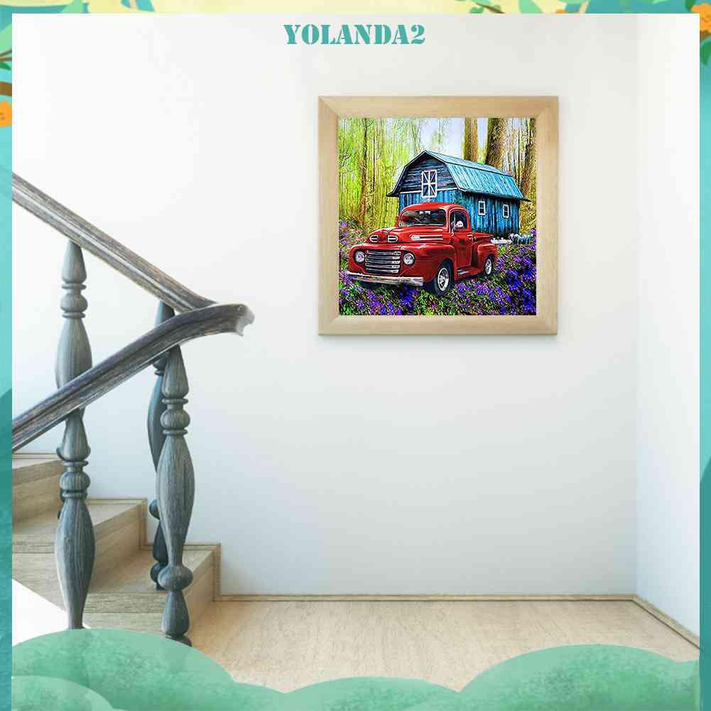 Tranh Đính Đá Kim Cương Toàn Bộ 5D DIY Hình Vẽ Xe Hơi Màu Đỏ