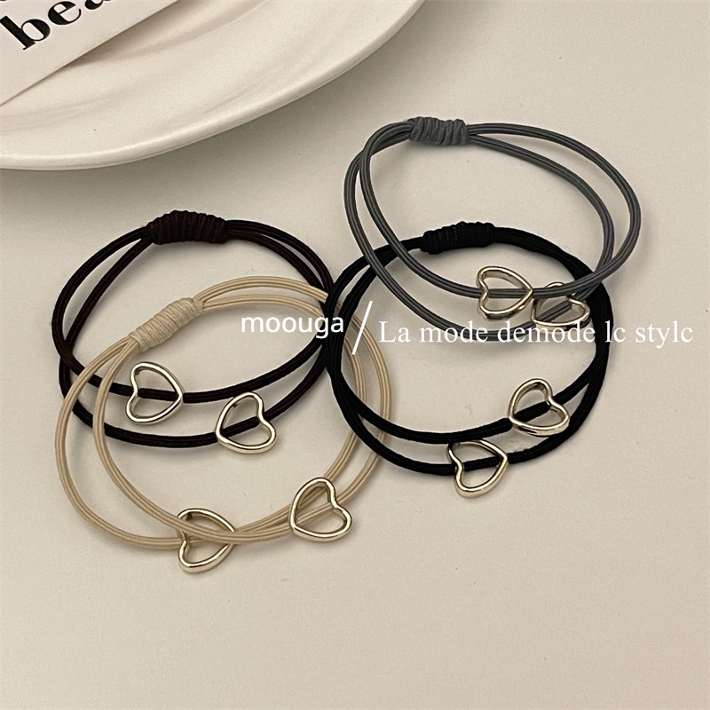 Dây Buộc Tóc Cao Su Co Giãn Họa Tiết Trái Tim Xinh Xắn