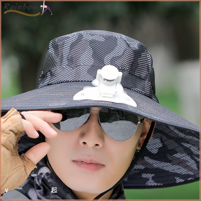 Mũ Bucket Chống Nắng Vành Rộng Thoáng Khí Có Thể Điều Chỉnh Kèm Quạt Họa Tiết Rằn Ri Cho Nam