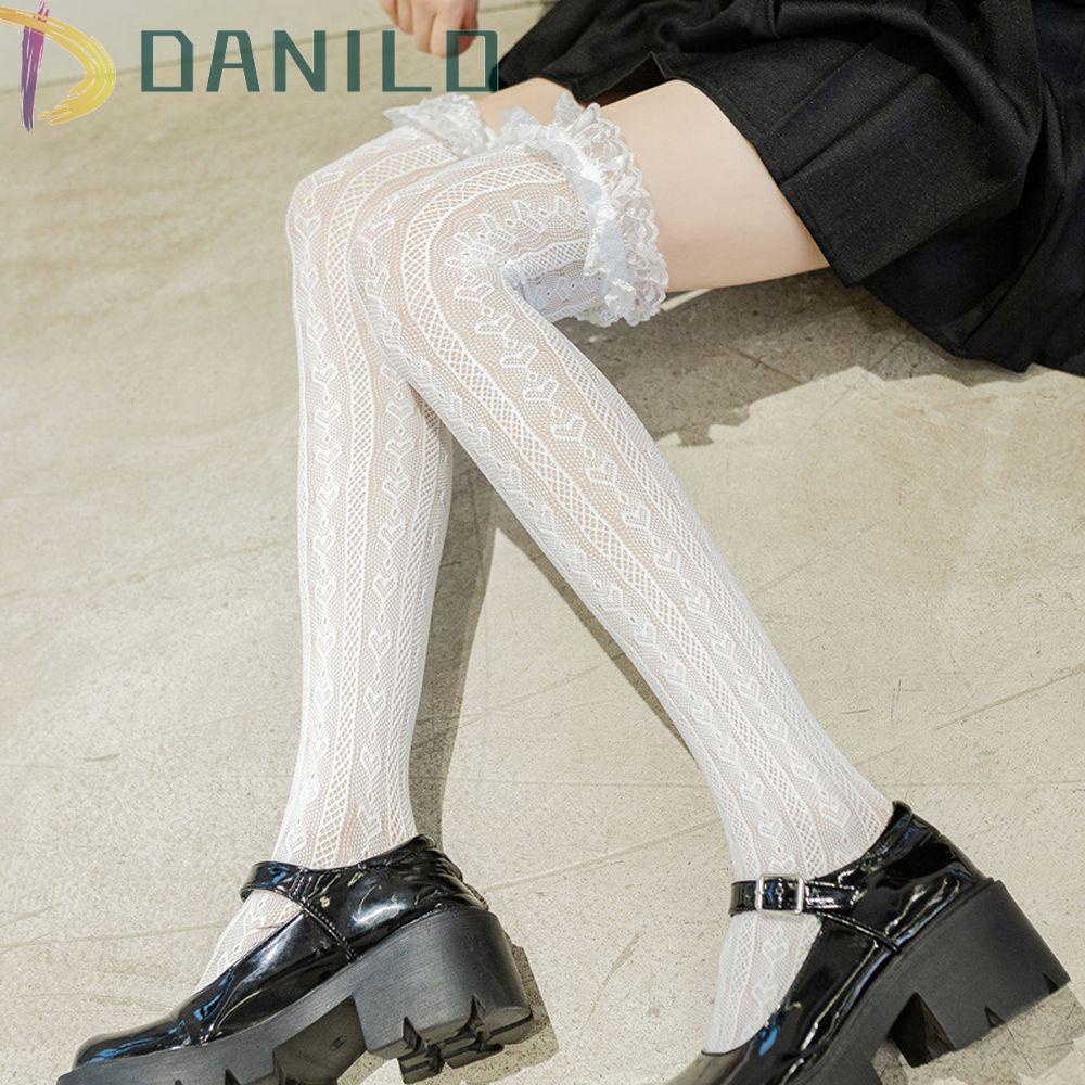 Vớ Dài Qua Gối Phối Ren Thêu Họa Tiết Phong Cách Lolita Nhật Bản Cho Nữ