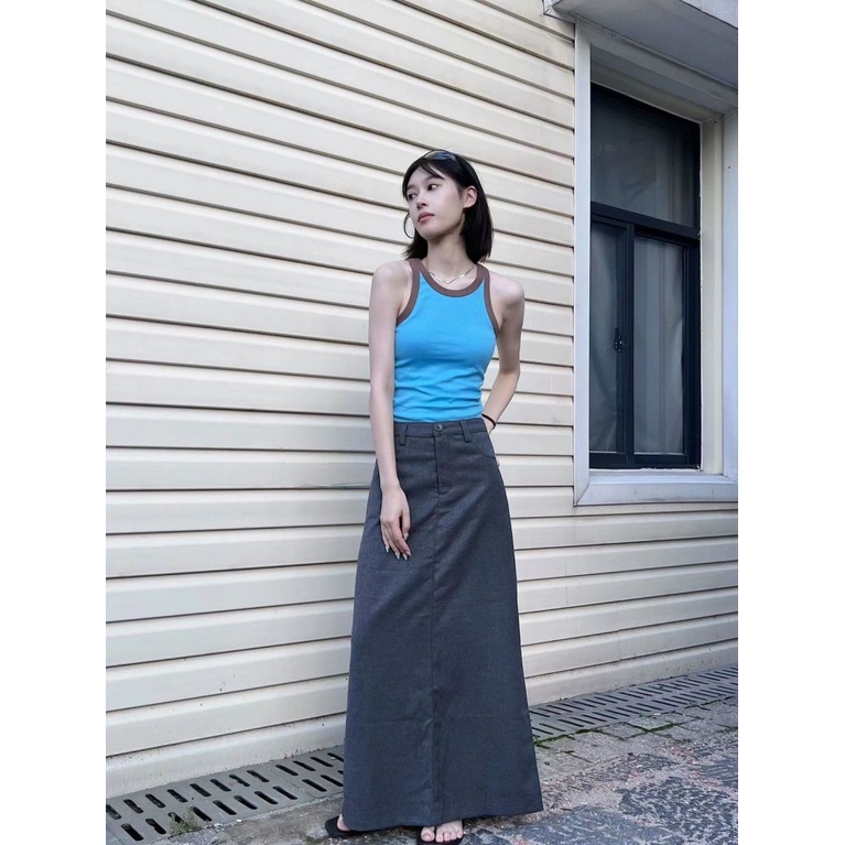 [F &amp; X] Áo Hai Dây Dáng Ôm Màu Sắc Tương Phản Phong Cách Hàn Quốc Thời Trang Mùa Hè