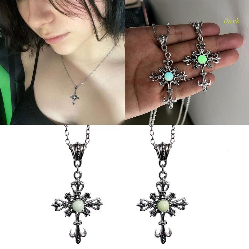 Vòng Cổ Choker Mặt Thánh Giá Đính Đá Phát Sáng Phong Cách Hip Hop Gothic Punk Dành Cho Bạn Nữ