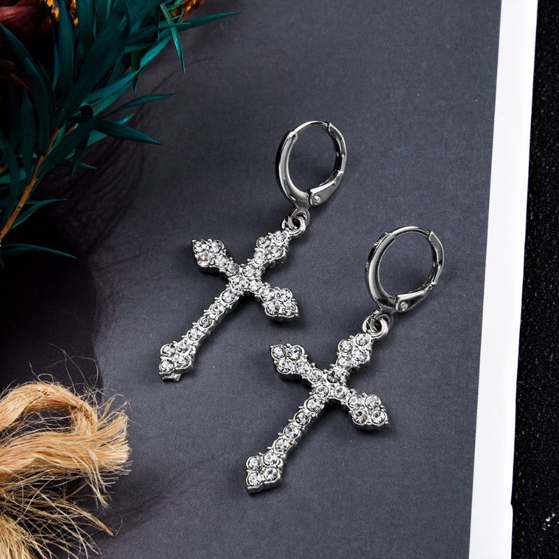 Khuyên Tai Hình Thánh Giá Đính Đá Zircon Màu Sắc Cổ Điển Dành Cho Nam Nữ