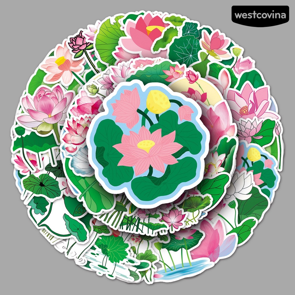 [COD]♪Bộ 50 Miếng Dán Trang Trí Sổ Tay / Điện Thoại / Laptop Hình Hoa Sen Xinh Xắn