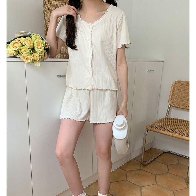 Bộ Đồ Ngủ Ngắn Tay Màu Mơ Sữa Mơ Mộng Mùa Hè Kích Thước Nhỏ Có Thể Mặc Ở Nhà Cho Nữ Sinh