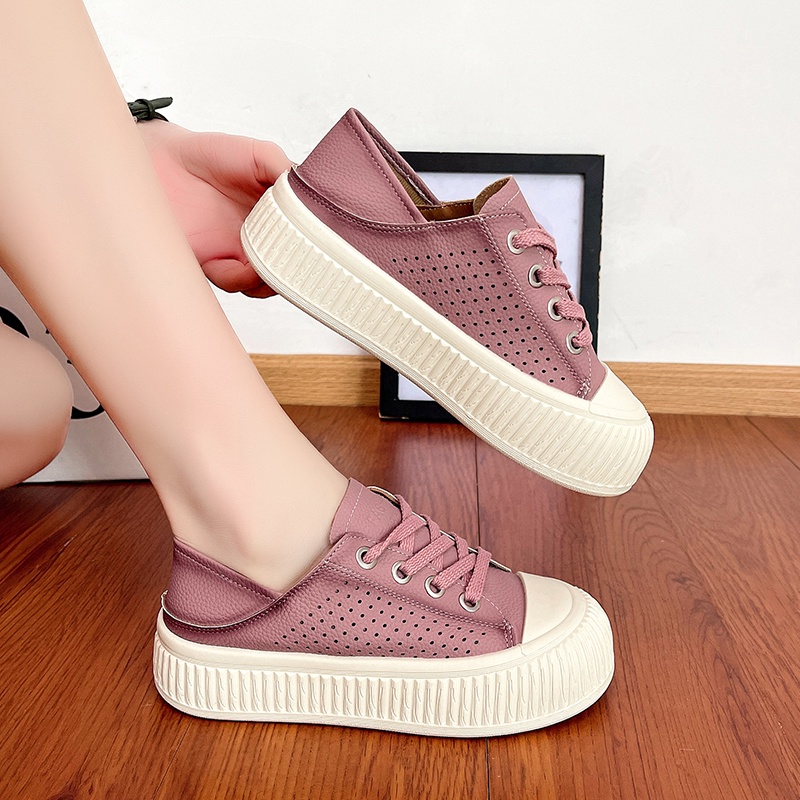 Giày Da PU Mũi Tròn Thoáng Khí Thời Trang Cho Nữ