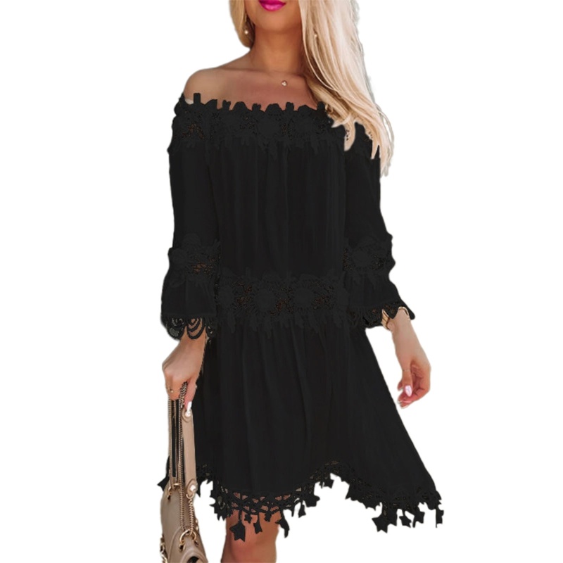 Đầm Dài Đến Đầu Gối Dáng Rộng Tay Dài In Hoa Viền Ren Thanh Lịch Thời Trang Mùa Hè Cho Bạn Gái