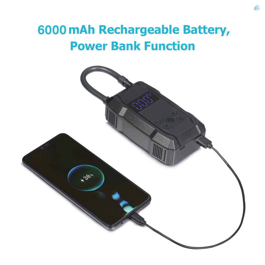 Máy Bơm Hơi Lốp Không Dây Màn Hình LCD Kỹ Thuật Số 150 PSI 6000mAh Có Thể Sạc Lại