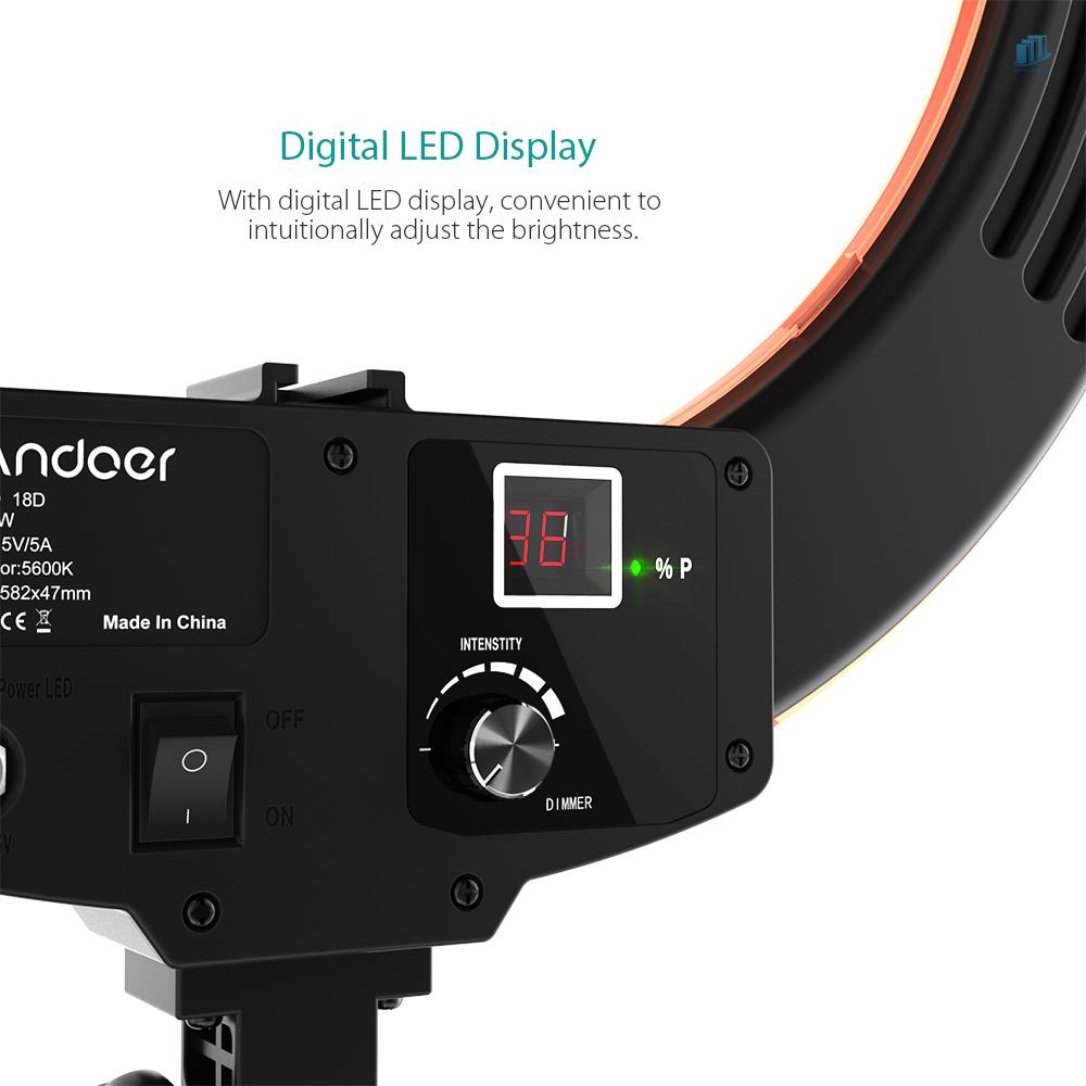 Vòng Đèn LED Chụp Ảnh Andoer HD-18D 18 inch 55W 5600K Tích Hợp 252 Đèn LED SMD CRI 95 +