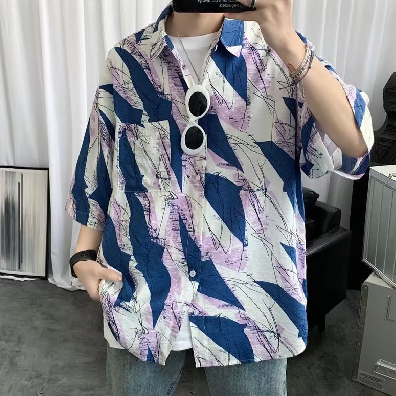 Áo Sơ Mi Tay Ngắn Họa Tiết Hoa Phong Cách Retro Hong Kong Cho Nam