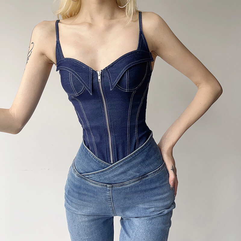 Weird Puss Jumpsuit Denim Không Tay Cổ Chữ V Thời Trang Retro Cho Nữ | BigBuy360 - bigbuy360.vn