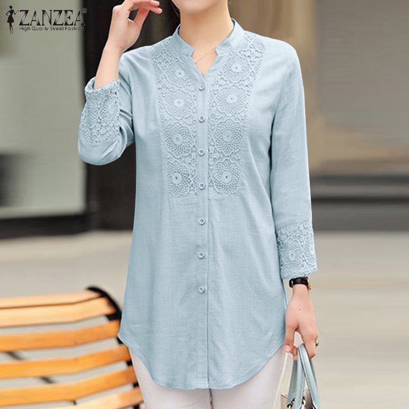Zanzea Áo Nữ Tay Dài Cổ Chữ V Phối Ren Phong Cách Hàn Quốc