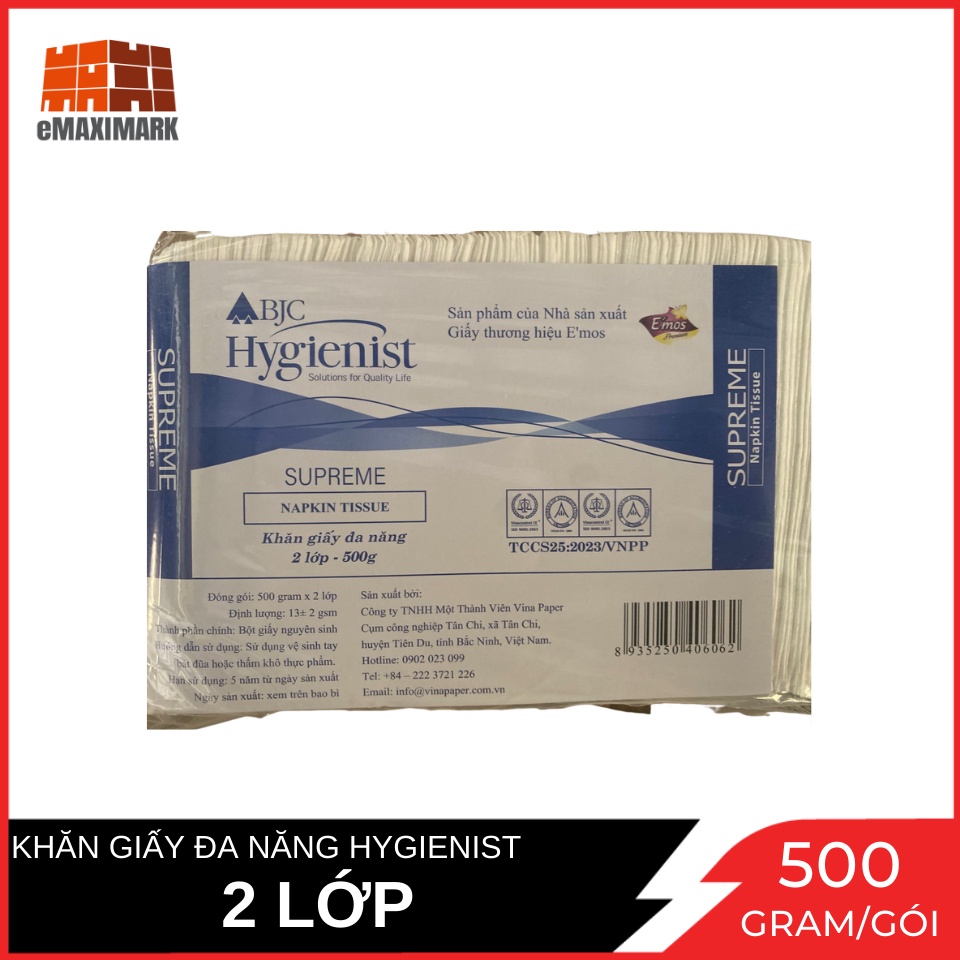 Khăn giấy ăn BJC Hygienist 2 Lớp Gói 500g