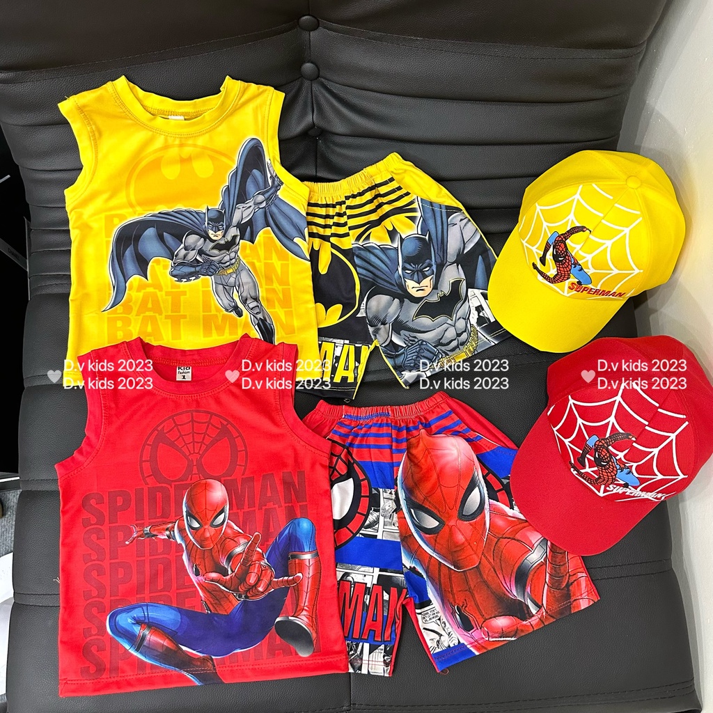 Bộ ba lỗ batman vàng kèm nón cho bé