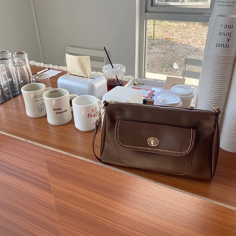 Túi đeo dưới cánh tay Hình Vuông Cỡ Lớn Màu Cà Phê Phong Cách Cổ Điển Thời Trang Cho Nữ