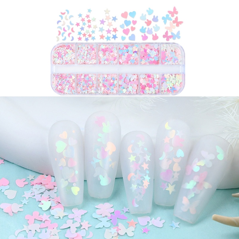 Set 12 Hộp Kim Sa Nhiều Màu Sắc Trang Trí Móng Tay Nghệ Thuật