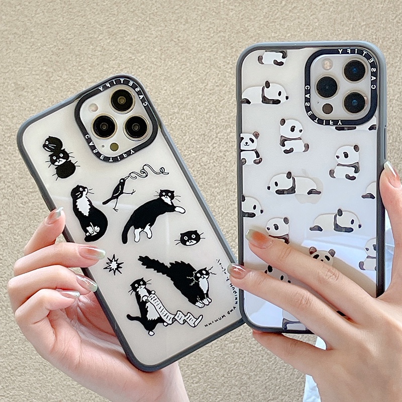 Ốp Điện Thoại Acrylic Cứng Hình Gấu Trúc / Mèo Đen Dễ Thương Chống Rơi / Sốc Cho iPhone14 / 13 / 12 / 11 / Pro / Max