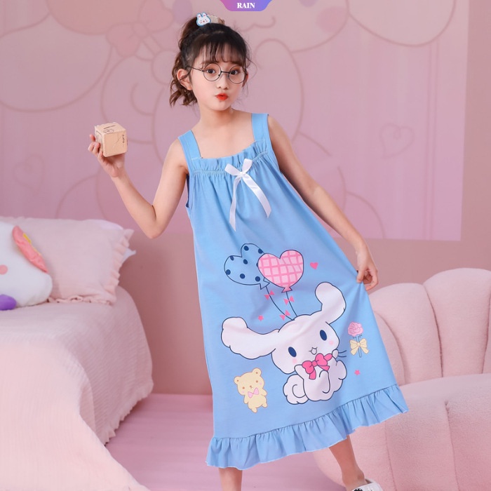 Đồ ngủ Hai Dây Mỏng Mùa Hè Dáng Rộng In Họa Tiết Hoạt Hình Lotso Cinnamoroll Kuromi My Melody Nàng Tiên Cá Dễ Thương Cho Bé Gái [RAIN]