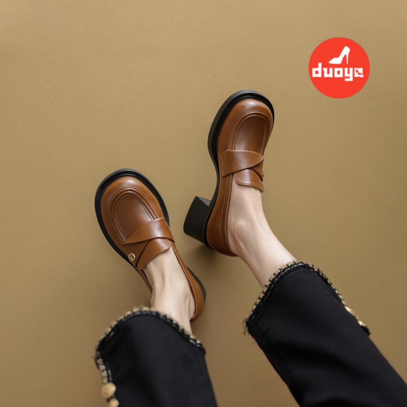 Duoya Tóc Thẳng ~ [Hàng Có Sẵn] Giày Lười Đế Dày Cao Gót Bằng Da Phong Cách Anh Quốc Cho Nữ Miễn Phí Vận Chuyển