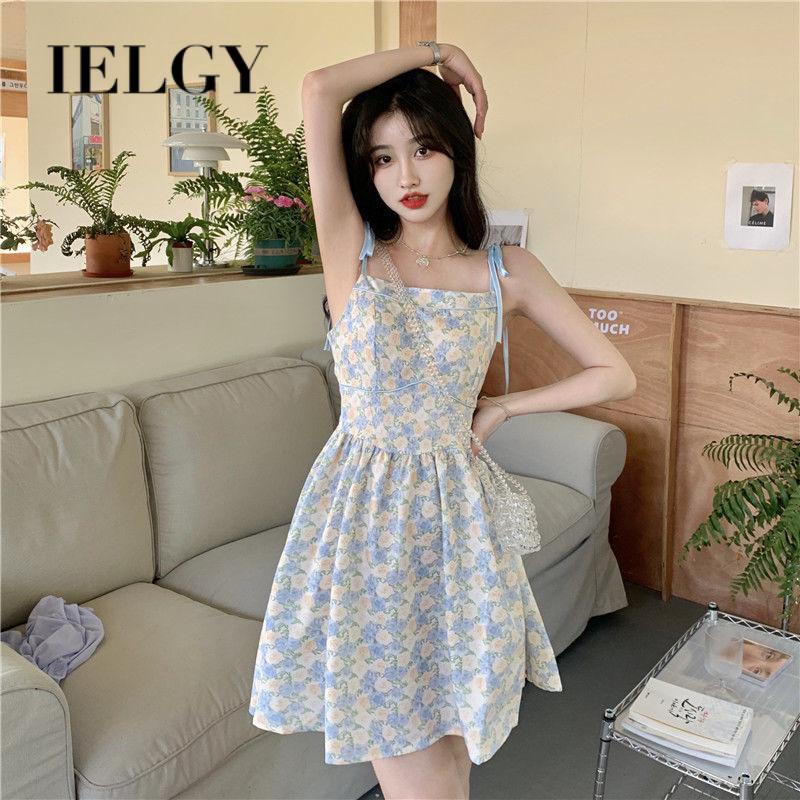 IELGY     Đầm Hai Dây Dáng Chữ A Họa Tiết Hoa Nhẹ Nhàng Nữ Tính