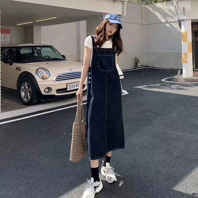 Đầm Yếm Denim Lưng Cao Dáng Ôm Thời Trang Quyến Rũ Cho Nữ