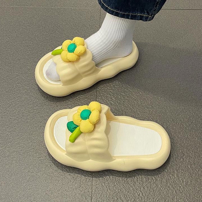 Dép Đi Trong Nhà Đế Dày Chống Trượt Trang Trí Hoa Dễ Thương Dành Cho Bạn Nữ