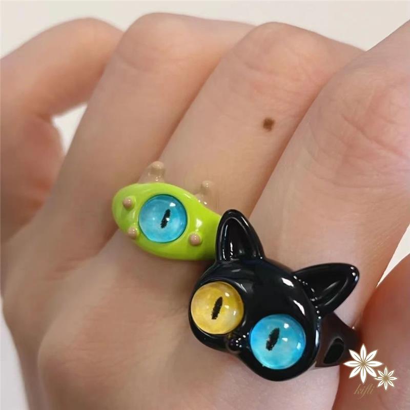 Nhẫn Hình Mèo Đen Mắt To Thiết Kế Độc Đáo Thời Trang Cho Nữ