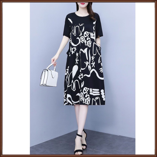Đầm Chữ A Tay Ngắn Dáng Rộng In Họa Tiết Thời Trang Mùa Hè Xinh Xắn Cho Nữ
