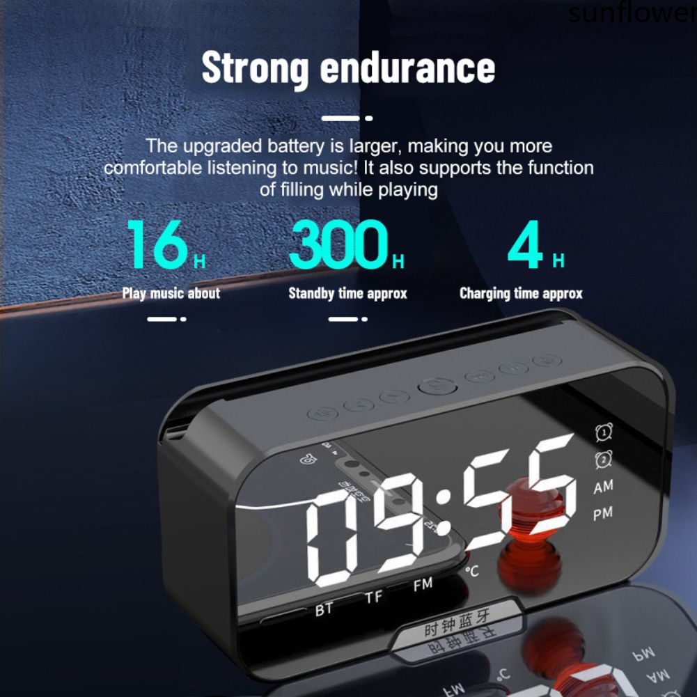 Đồng Hồ Báo Thức Không Dây Có Bluetooth Với Đài Fm Đồng Hồ Báo Thức Gương Thẻ Xách Tay Mini Cài Đặt Đồng Hồ Báo Thức Âm Thanh Kép-Sun. Vn