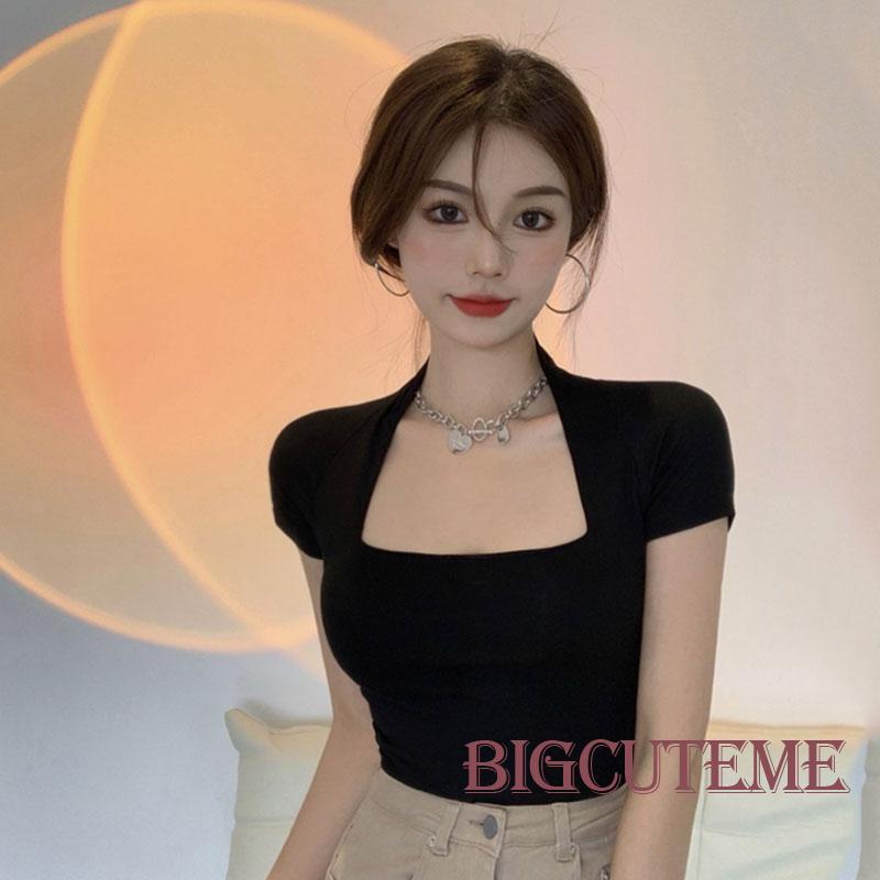 Áo Thun Crop Top Tay Ngắn Dáng Ôm Màu Trơn Thời Trang Mùa Hè Xinh Xắn Cho Nữ